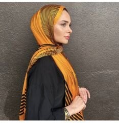 C DESEN VUAL İPEK ŞAL TURUNCU SİYAH