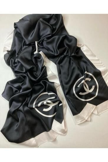 C DESEN VUAL İPEK ŞAL ORTASI BOŞ KIRIK BEYAZ SİYAH