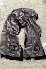 C DESEN VUAL İPEK ŞAL ORTASI BOŞ SİYAH GRİ