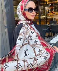 LV KEMER ZİNCİR MODEL VUAL İPEK ŞAL  BORDO KREM