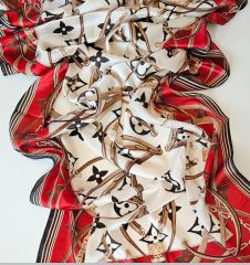 LV KEMER ZİNCİR MODEL VUAL İPEK ŞAL  BORDO KREM