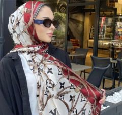 LV KEMER ZİNCİR MODEL VUAL İPEK ŞAL  BORDO KREM
