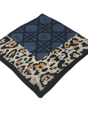 VUAL İPEK ŞAL LEOPAR GEOMETRİK DESEN KOT MAVİ LACİVERT