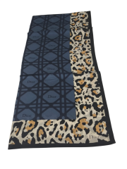 VUAL İPEK ŞAL LEOPAR GEOMETRİK DESEN KOT MAVİ LACİVERT