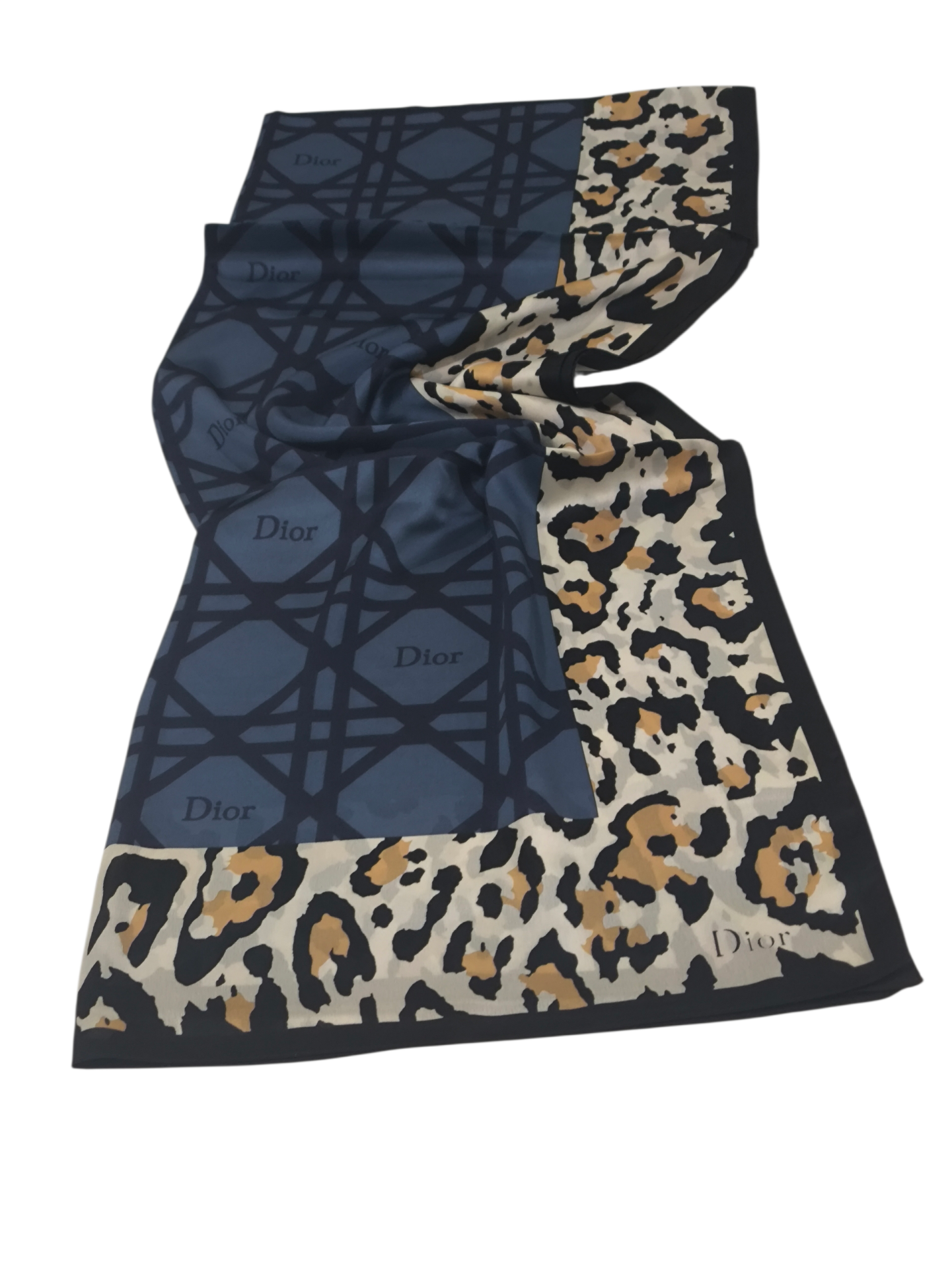 VUAL İPEK ŞAL LEOPAR GEOMETRİK DESEN KOT MAVİ LACİVERT