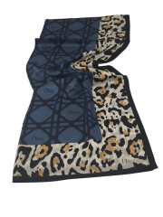 VUAL İPEK ŞAL LEOPAR GEOMETRİK DESEN KOT MAVİ LACİVERT