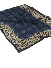 VUAL İPEK ŞAL LEOPAR GEOMETRİK DESEN KOT MAVİ LACİVERT
