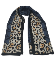 VUAL İPEK ŞAL LEOPAR GEOMETRİK DESEN KOT MAVİ LACİVERT