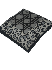VUAL İPEK ŞAL LEOPAR GEOMETRİK DESEN GRİ SİYAH