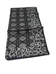 VUAL İPEK ŞAL LEOPAR GEOMETRİK DESEN GRİ SİYAH