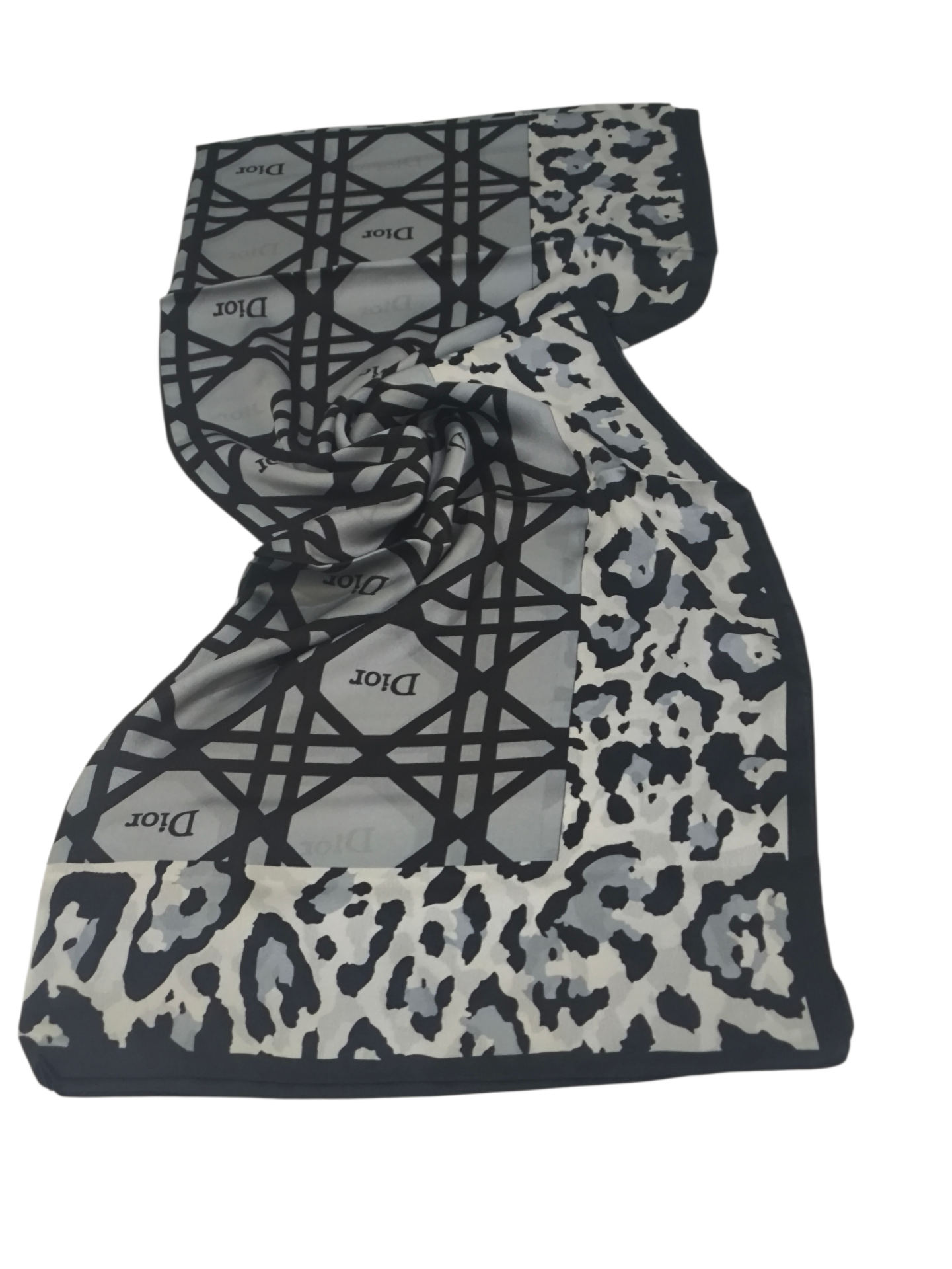 VUAL İPEK ŞAL LEOPAR GEOMETRİK DESEN GRİ SİYAH