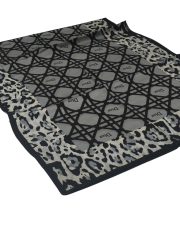 VUAL İPEK ŞAL LEOPAR GEOMETRİK DESEN GRİ SİYAH