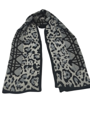 VUAL İPEK ŞAL LEOPAR GEOMETRİK DESEN GRİ SİYAH