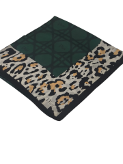 VUAL İPEK ŞAL LEOPAR GEOMETRİK DESEN ZÜMRÜT YEŞİLİ