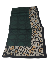VUAL İPEK ŞAL LEOPAR GEOMETRİK DESEN ZÜMRÜT YEŞİLİ