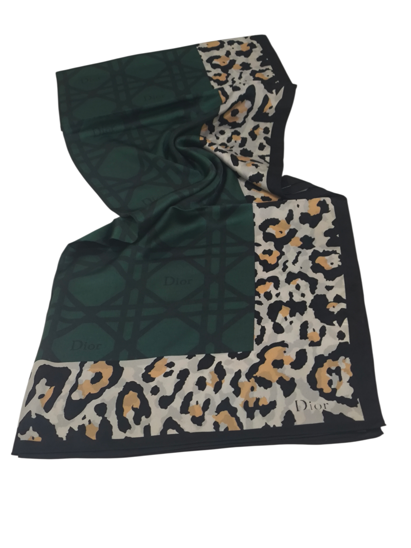 VUAL İPEK ŞAL LEOPAR GEOMETRİK DESEN ZÜMRÜT YEŞİLİ