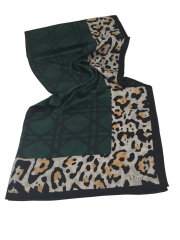 VUAL İPEK ŞAL LEOPAR GEOMETRİK DESEN ZÜMRÜT YEŞİLİ