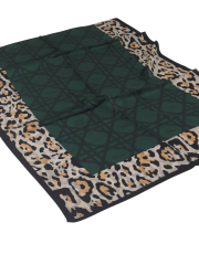 VUAL İPEK ŞAL LEOPAR GEOMETRİK DESEN ZÜMRÜT YEŞİLİ