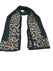 VUAL İPEK ŞAL LEOPAR GEOMETRİK DESEN ZÜMRÜT YEŞİLİ