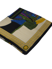 VUAL İPEK ŞAL ETNİK DESEN  SİYAH MAVİ