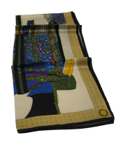 VUAL İPEK ŞAL ETNİK DESEN  SİYAH MAVİ