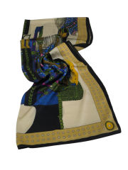 VUAL İPEK ŞAL ETNİK DESEN  SİYAH MAVİ