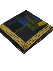 VUAL İPEK ŞAL ETNİK DESEN  ANTRASİT  MAVİ