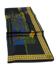 VUAL İPEK ŞAL ETNİK DESEN  ANTRASİT  MAVİ