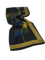 VUAL İPEK ŞAL ETNİK DESEN  ANTRASİT  MAVİ