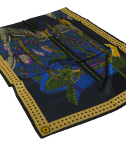 VUAL İPEK ŞAL ETNİK DESEN  ANTRASİT  MAVİ