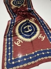 CHANEL VUAL İPEK  ŞAL BORDO LACİVERT