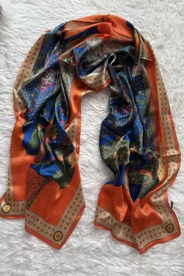 VUAL İPEK ŞAL ETNİK DESEN  TURUNCU