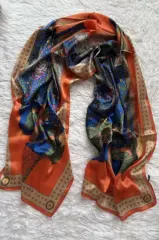 VUAL İPEK ŞAL ETNİK DESEN  TURUNCU