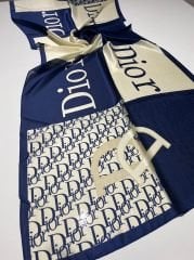 Dior Vual İpek Şal Lacivert Krem