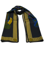 VUAL İPEK ŞAL ETNİK DESEN  KOT MAVİ