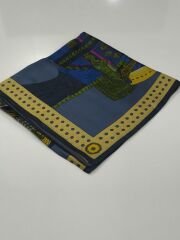 VUAL İPEK ŞAL ETNİK DESEN  KOT MAVİ