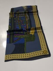 VUAL İPEK ŞAL ETNİK DESEN  KOT MAVİ