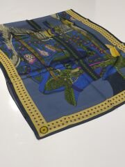 VUAL İPEK ŞAL ETNİK DESEN  KOT MAVİ