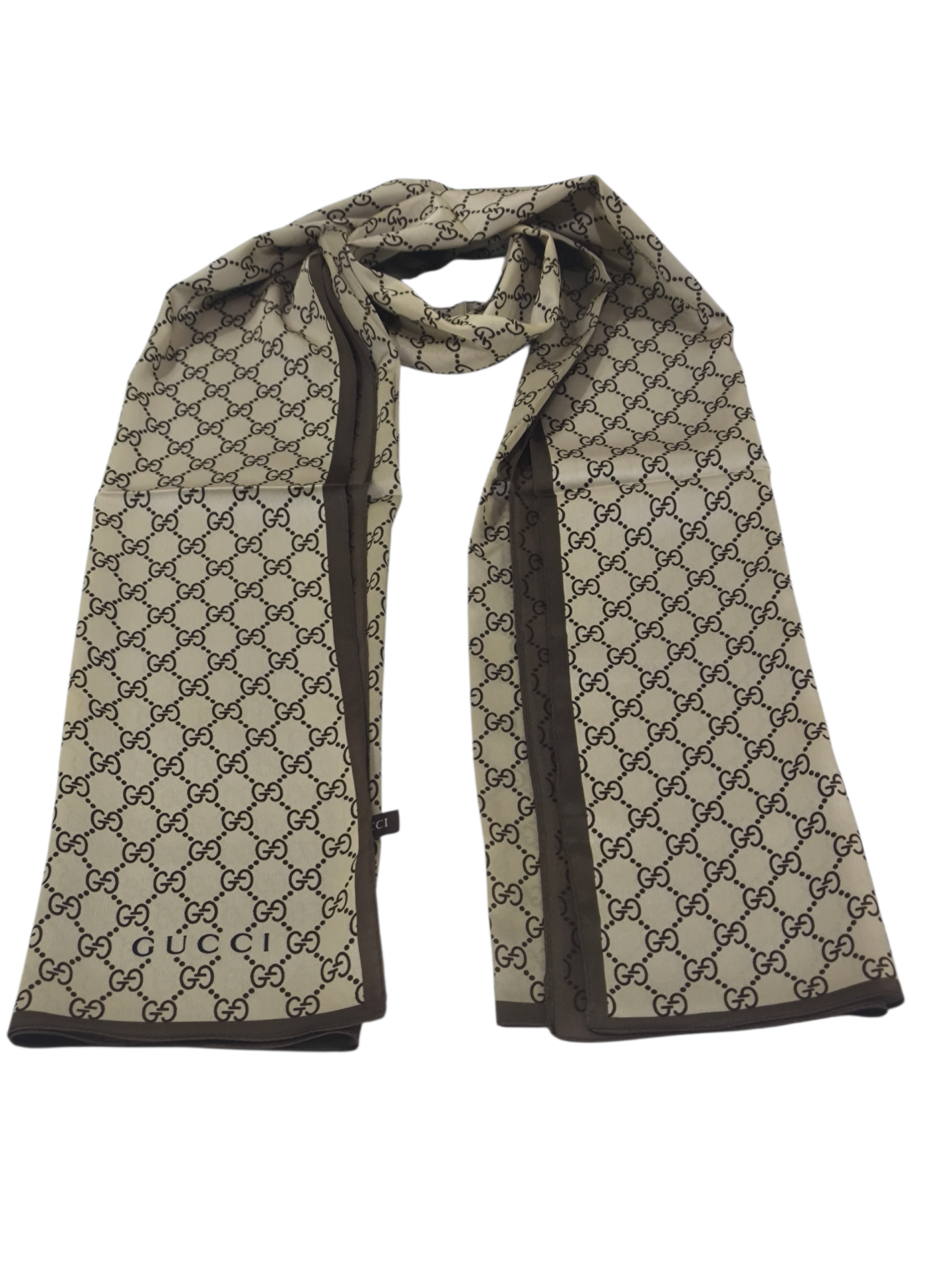 VUAL İPEK ŞAL LOGO DESEN KAHVE KREM