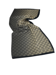 VUAL İPEK ŞAL LOGO DESEN SİYAH KREM GRİ