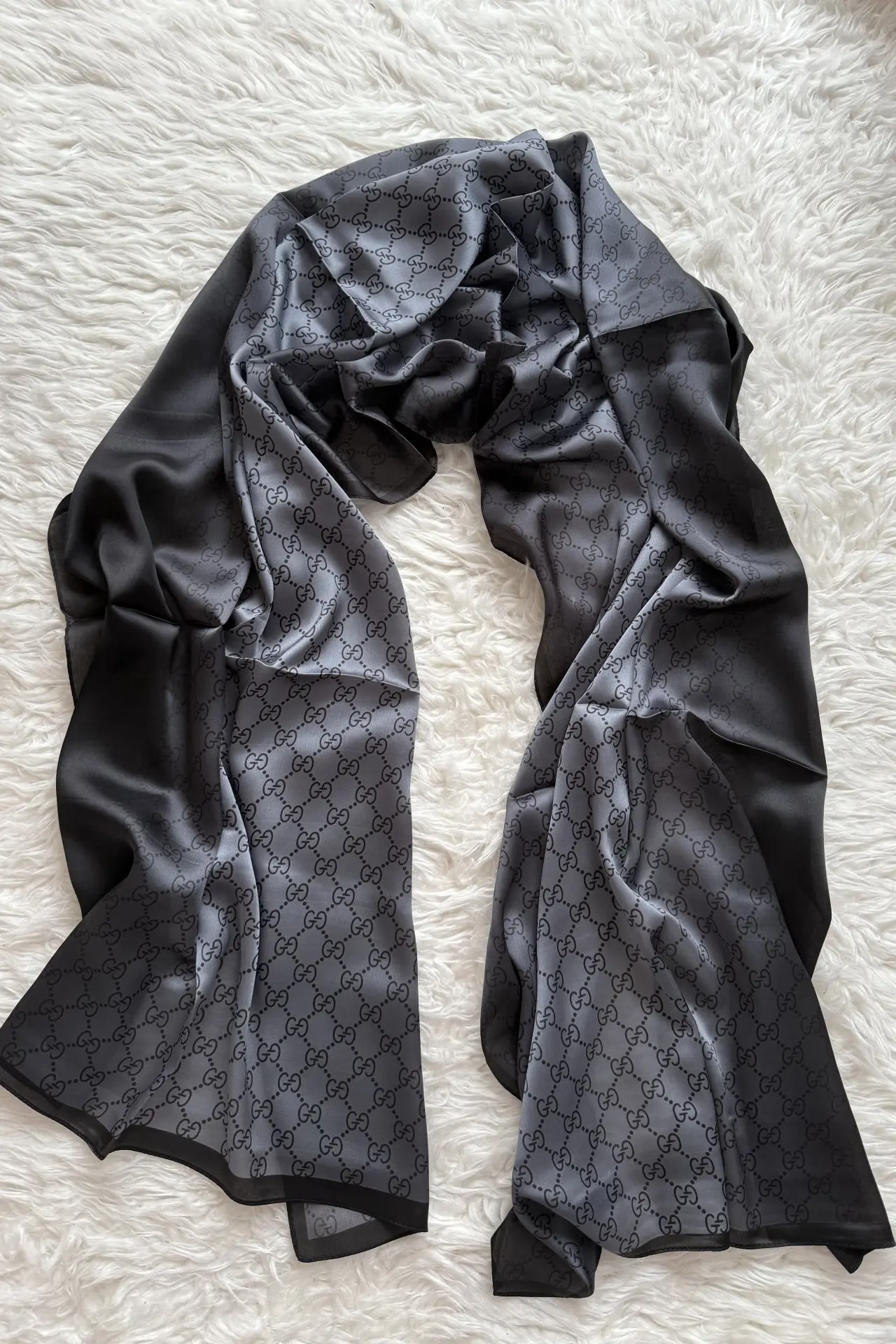 VUAL İPEK ŞAL LOGO DESEN ANTRASİT