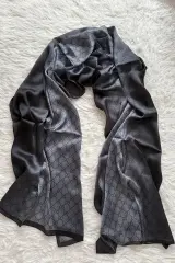 VUAL İPEK ŞAL LOGO DESEN ANTRASİT