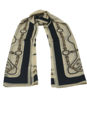 C DESEN KEMERLİ  VUAL İPEK ŞAL KREM SİYAH