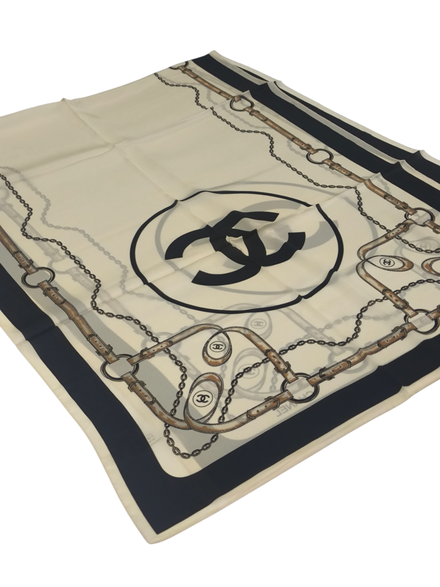 C DESEN KEMERLİ  VUAL İPEK ŞAL KREM SİYAH