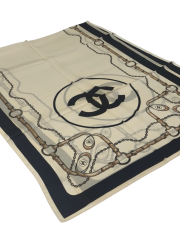 C DESEN KEMERLİ  VUAL İPEK ŞAL KREM SİYAH