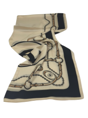 C DESEN KEMERLİ  VUAL İPEK ŞAL KREM SİYAH