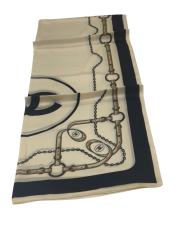 C DESEN KEMERLİ  VUAL İPEK ŞAL KREM SİYAH