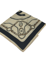 C DESEN KEMERLİ  VUAL İPEK ŞAL KREM SİYAH