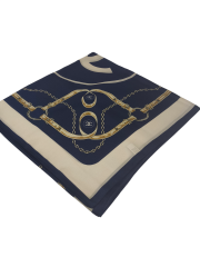 C DESEN KEMERLİ  VUAL İPEK ŞAL LACİVERT KREM