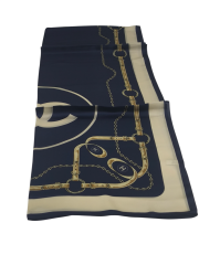 C DESEN KEMERLİ  VUAL İPEK ŞAL LACİVERT KREM